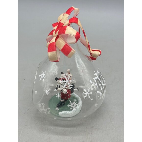 Disney Mickey & Minnie Mouse 2021 Glass Christmas Ornament With Red Bow READ - Picture 3 of 8